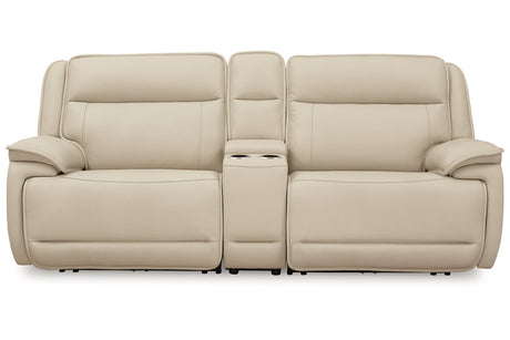 Double Deal Almond 2-Piece Power Reclining Loveseat Sectional with Console from Ashley - Luna Furniture