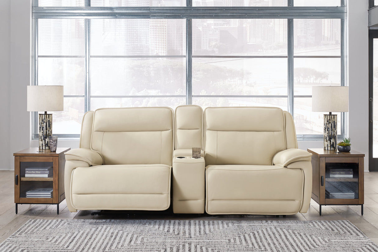 Double Deal Almond 2-Piece Power Reclining Loveseat Sectional with Console from Ashley - Luna Furniture