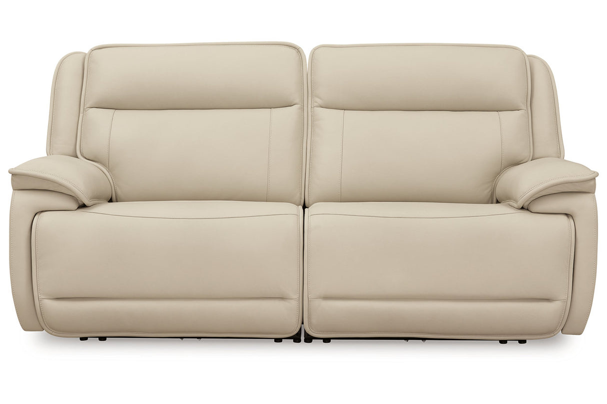 Double Deal Almond 2-Piece Power Reclining Loveseat Sectional from Ashley - Luna Furniture