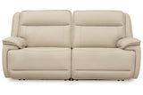 Double Deal Almond 2-Piece Power Reclining Loveseat Sectional from Ashley - Luna Furniture