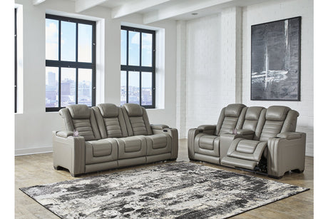 Backtrack Gray Power Reclining Sofa and Loveseat -  Ashley - Luna Furniture