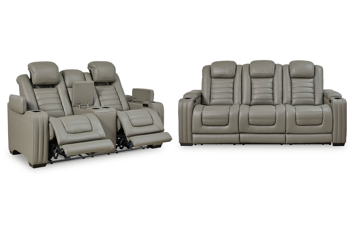 Backtrack Gray Power Reclining Sofa and Loveseat -  Ashley - Luna Furniture