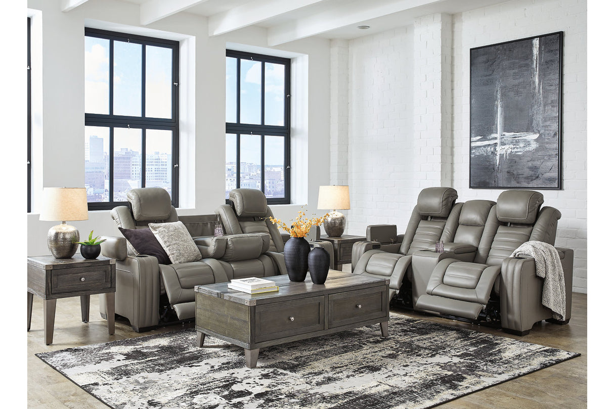 Backtrack Gray Power Reclining Sofa and Loveseat -  Ashley - Luna Furniture