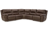 Dunleith Chocolate 5-Piece Power Reclining Sectional from Ashley - Luna Furniture