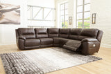 Dunleith Chocolate 5-Piece Power Reclining Sectional from Ashley - Luna Furniture