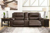 Dunleith Chocolate 3-Piece Power Reclining Loveseat with Console from Ashley - Luna Furniture