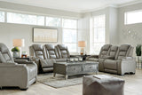 The Man-Den Gray Power Reclining Sofa and Loveseat with Power Recliner -  Ashley - Luna Furniture