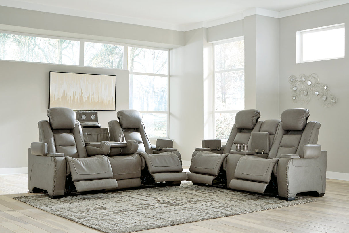 The Man-Den Gray Power Reclining Sofa and Loveseat -  Ashley - Luna Furniture