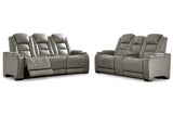 The Man-Den Gray Power Reclining Sofa and Loveseat -  Ashley - Luna Furniture