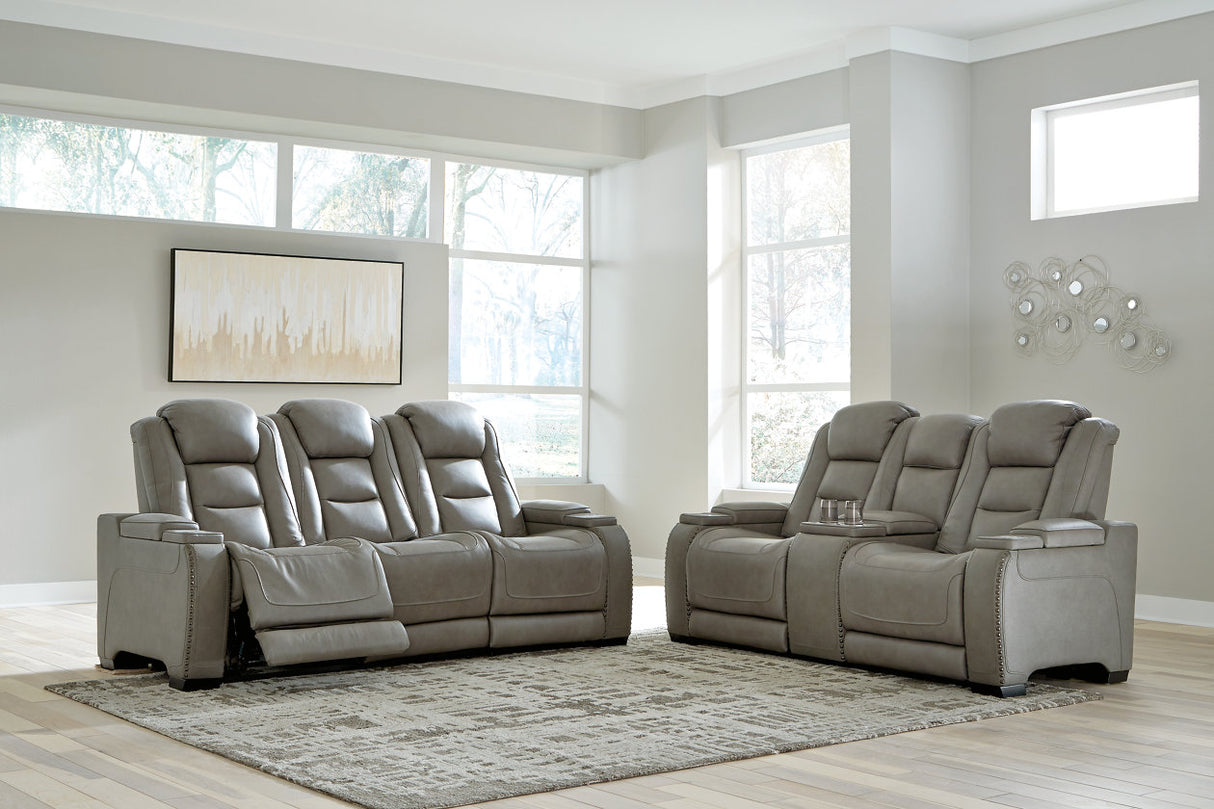 The Man-Den Gray Power Reclining Sofa and Loveseat -  Ashley - Luna Furniture