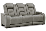 The Man-Den Gray Power Reclining Sofa and Loveseat with Power Recliner -  Ashley - Luna Furniture