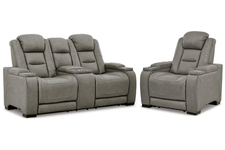 The Man-Den Gray Power Reclining Loveseat and Recliner -  Ashley - Luna Furniture