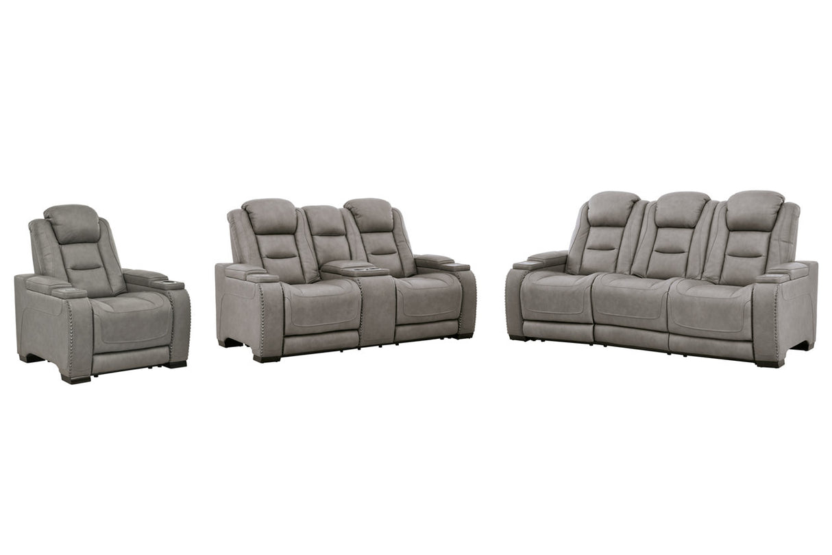 The Man-Den Gray Power Reclining Sofa and Loveseat with Power Recliner -  Ashley - Luna Furniture