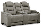 The Man-Den Gray Power Reclining Sofa and Loveseat with Power Recliner -  Ashley - Luna Furniture