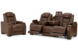 The Man-Den Mahogany Power Reclining Sofa and Recliner -  Ashley - Luna Furniture