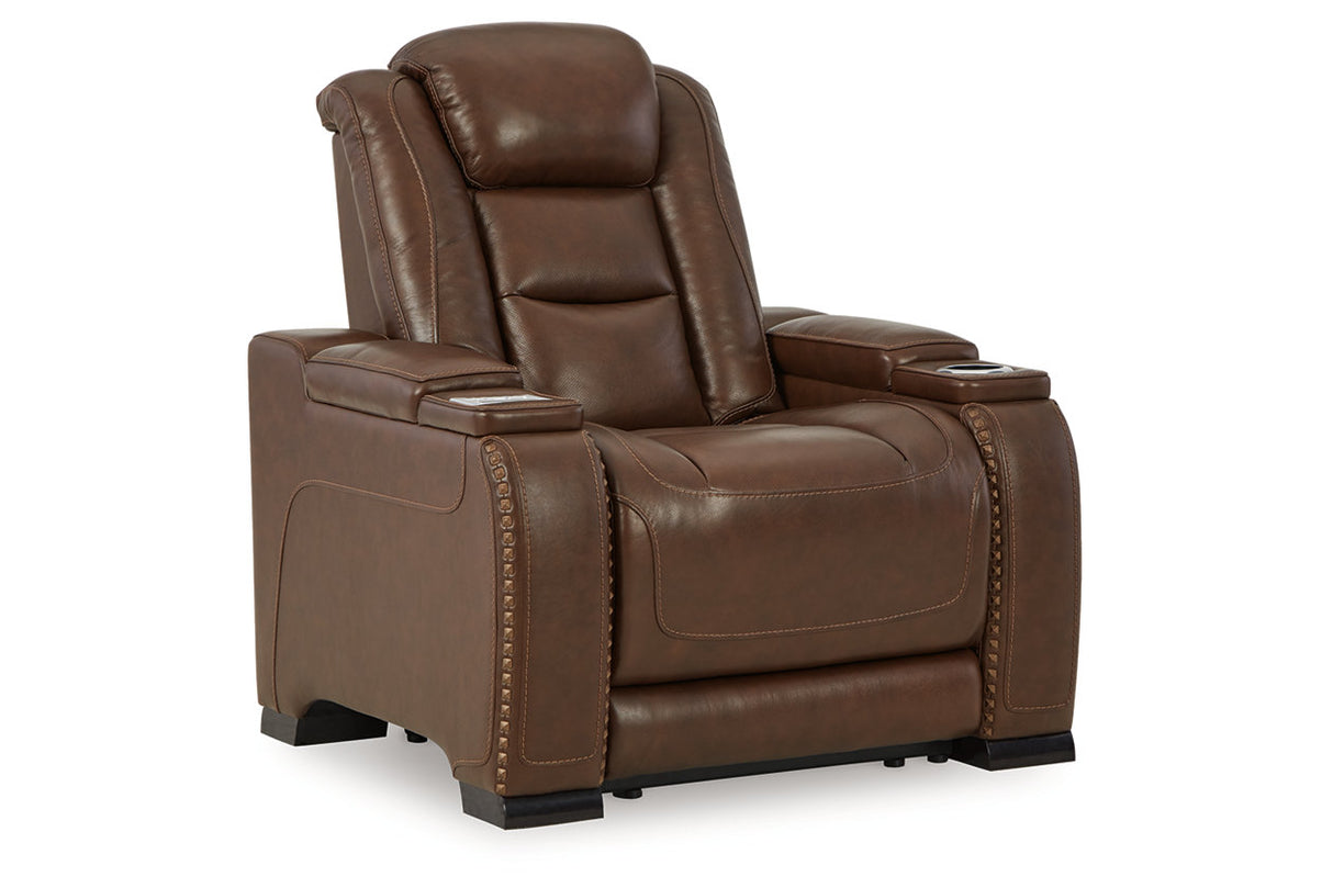 The Man-Den Mahogany Power Reclining Sofa and Recliner -  Ashley - Luna Furniture