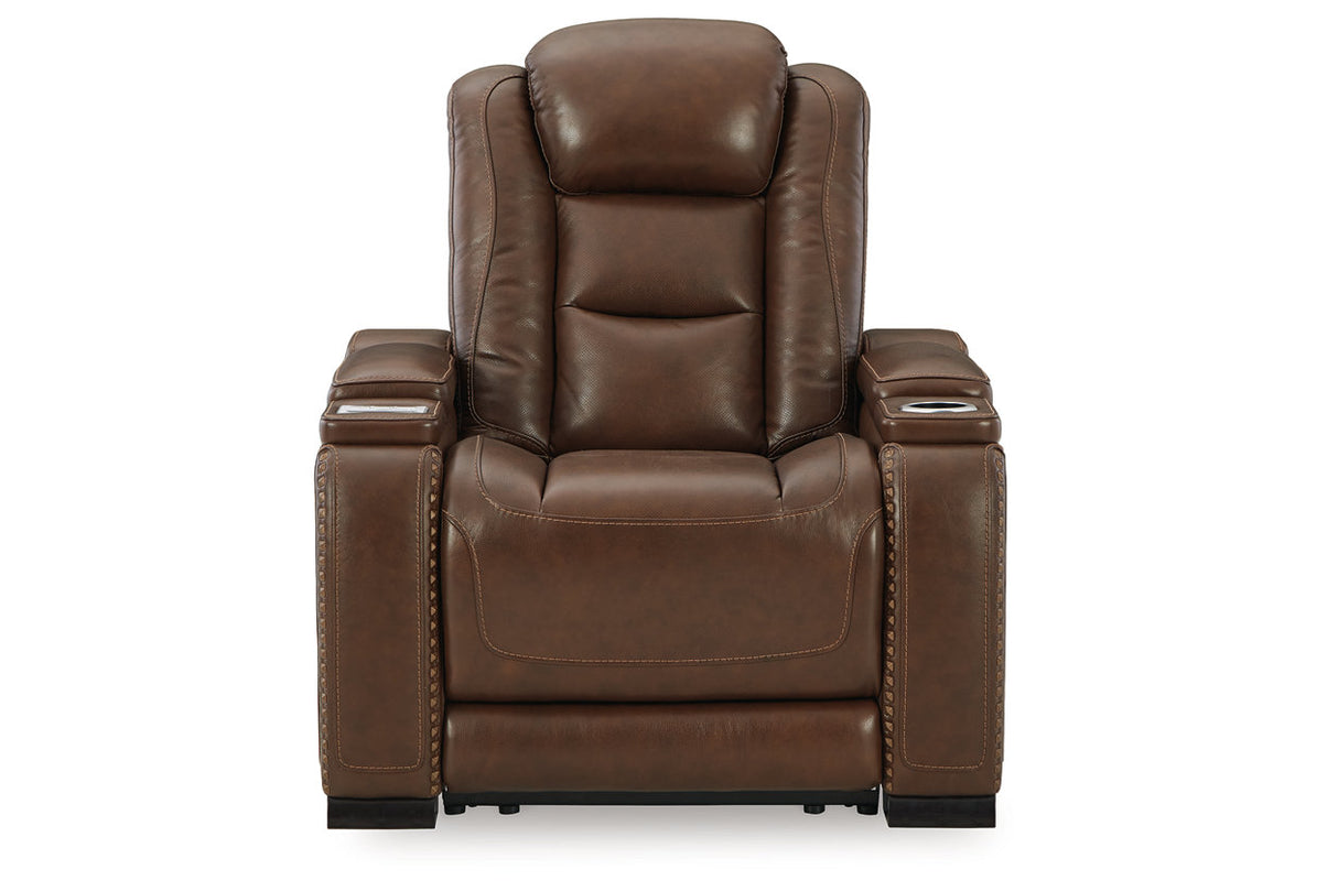 The Man-Den Mahogany Power Reclining Sofa and Recliner -  Ashley - Luna Furniture