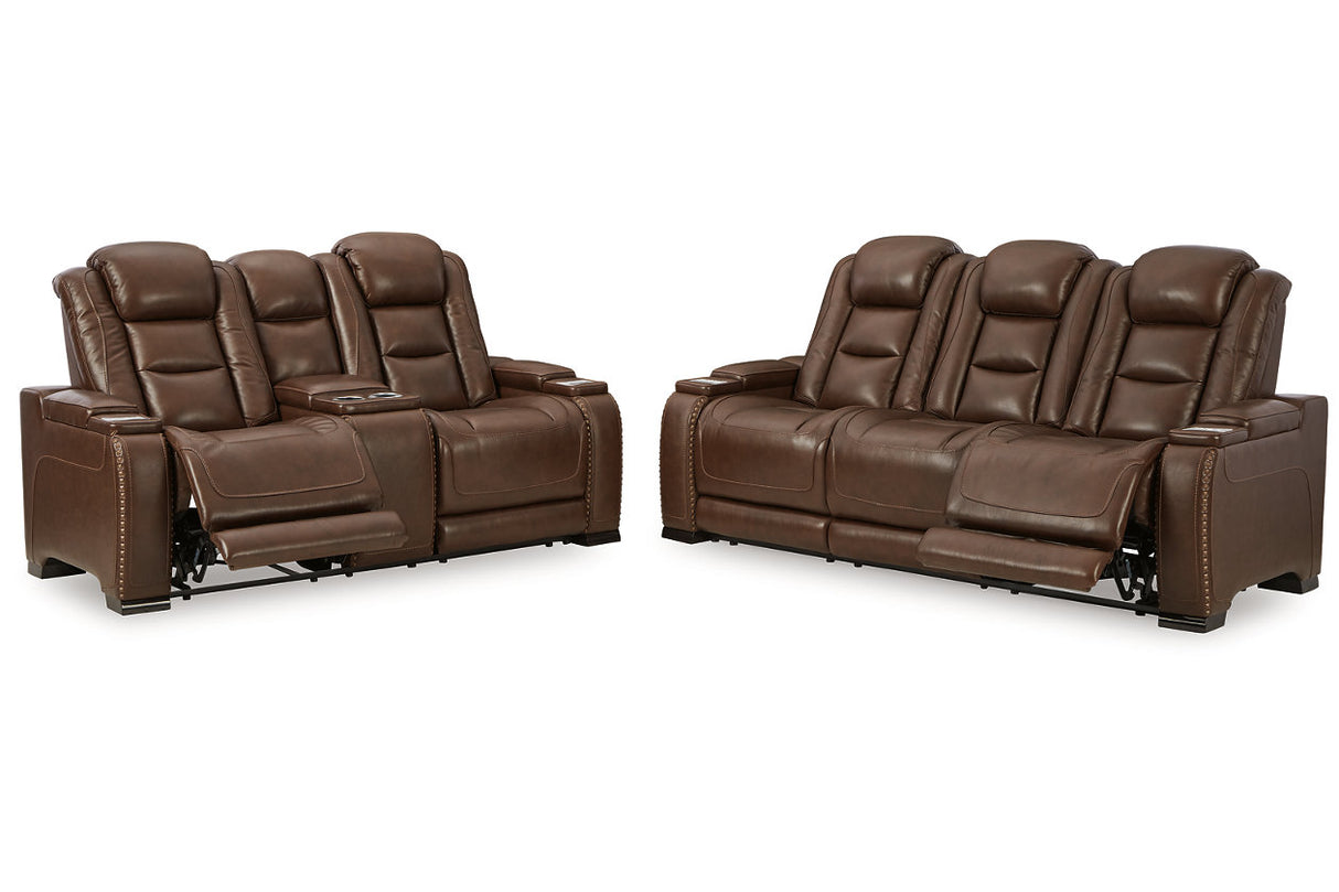 The Man-Den Mahogany Power Reclining Sofa and Loveseat -  Ashley - Luna Furniture