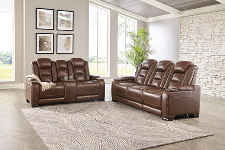 The Man-Den Mahogany Power Reclining Sofa and Loveseat -  Ashley - Luna Furniture