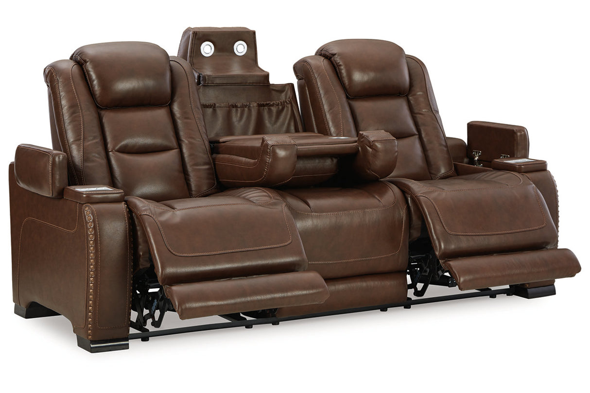 The Man-Den Mahogany Power Reclining Sofa and Recliner -  Ashley - Luna Furniture