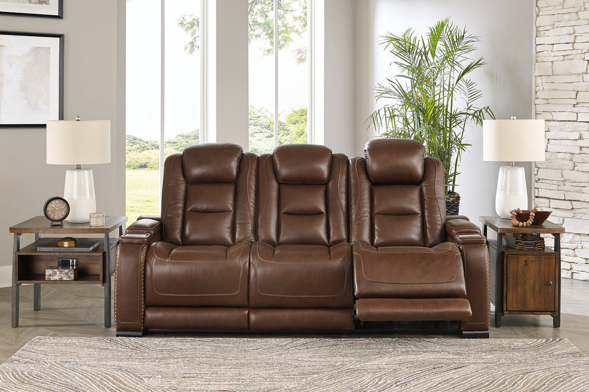 The Man-Den Mahogany Power Reclining Sofa and Recliner -  Ashley - Luna Furniture