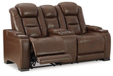 The Man-Den Mahogany Power Reclining Sofa and Loveseat -  Ashley - Luna Furniture