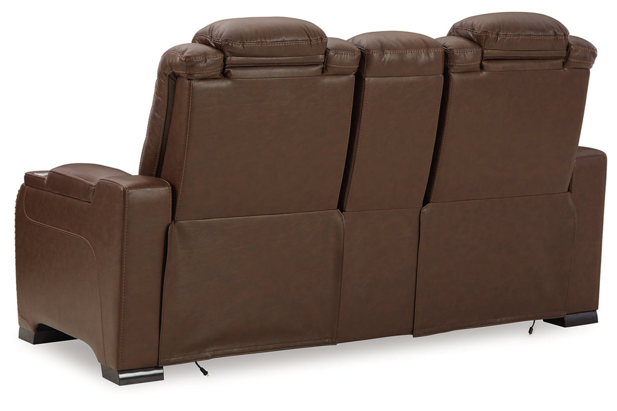 The Man-Den Mahogany Power Reclining Sofa and Loveseat -  Ashley - Luna Furniture