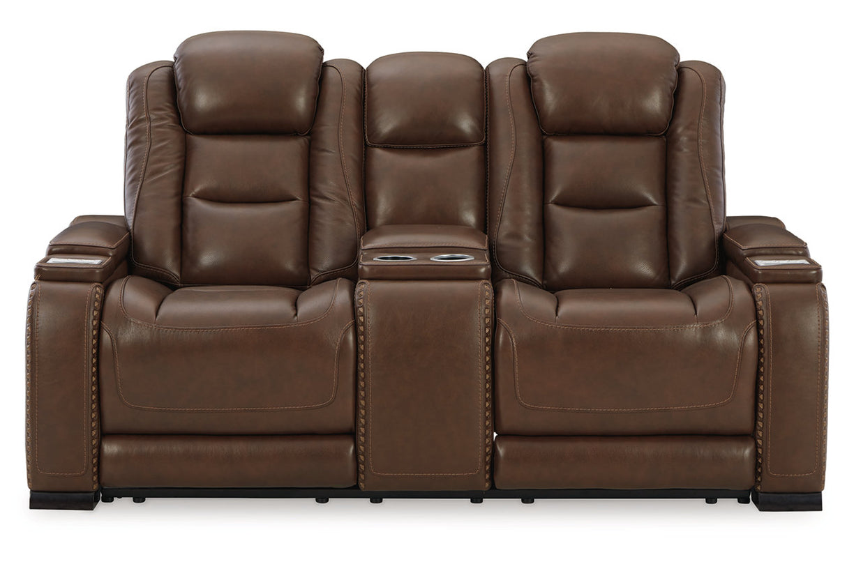 The Man-Den Mahogany Power Reclining Sofa and Loveseat -  Ashley - Luna Furniture