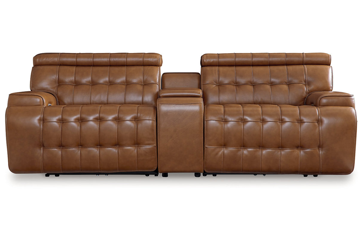 Temmpton Chocolate 3-Piece Power Reclining Sectional Loveseat with Console -  Ashley - Luna Furniture