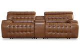 Temmpton Chocolate 3-Piece Power Reclining Sectional Loveseat with Console -  Ashley - Luna Furniture