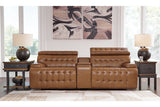 Temmpton Chocolate 3-Piece Power Reclining Sectional Loveseat with Console -  Ashley - Luna Furniture