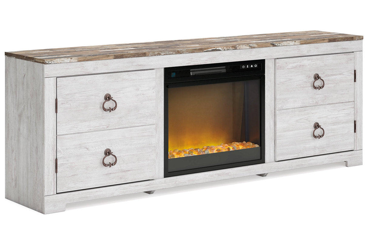 Willowton Whitewash TV Stand with Electric Fireplace -  Ashley - Luna Furniture
