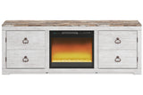 Willowton Whitewash TV Stand with Electric Fireplace -  Ashley - Luna Furniture