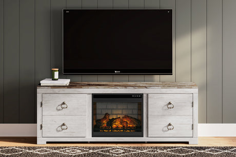 Willowton Whitewash 72" TV Stand with Electric Fireplace -  Ashley - Luna Furniture