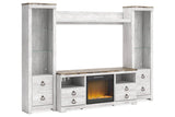 Willowton Whitewash 4-Piece Entertainment Center with Electric Fireplace -  Ashley - Luna Furniture