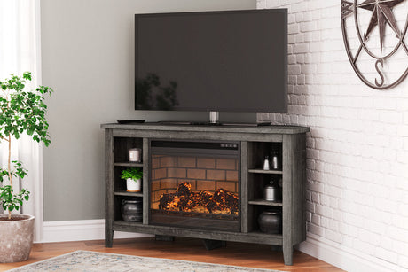 Arlenbry Gray Corner TV Stand with Electric Fireplace -  Ashley - Luna Furniture