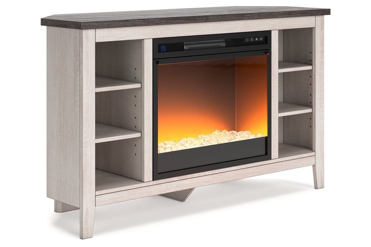 Dorrinson Two-tone Corner TV Stand with Electric Fireplace -  Ashley - Luna Furniture