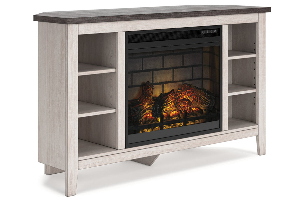 Dorrinson Two-tone Corner TV Stand with Electric Fireplace -  Ashley - Luna Furniture