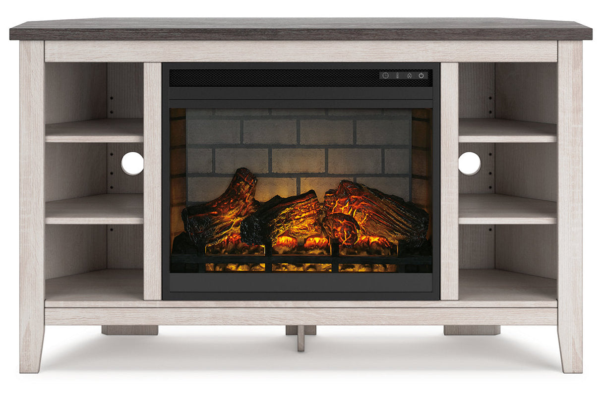 Dorrinson Two-tone Corner TV Stand with Electric Fireplace -  Ashley - Luna Furniture