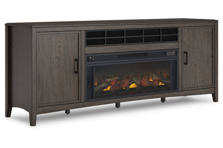 Montillan Grayish Brown 84" TV Stand with Electric Fireplace -  Ashley - Luna Furniture