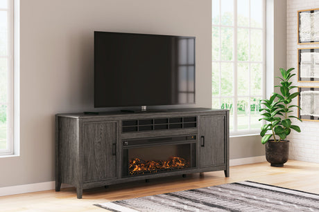 Montillan Grayish Brown 84" TV Stand with Electric Fireplace -  Ashley - Luna Furniture