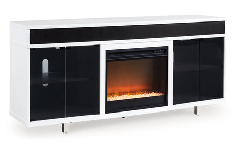 Gardoni White/Black 72" TV Stand with Electric Fireplace -  Ashley - Luna Furniture