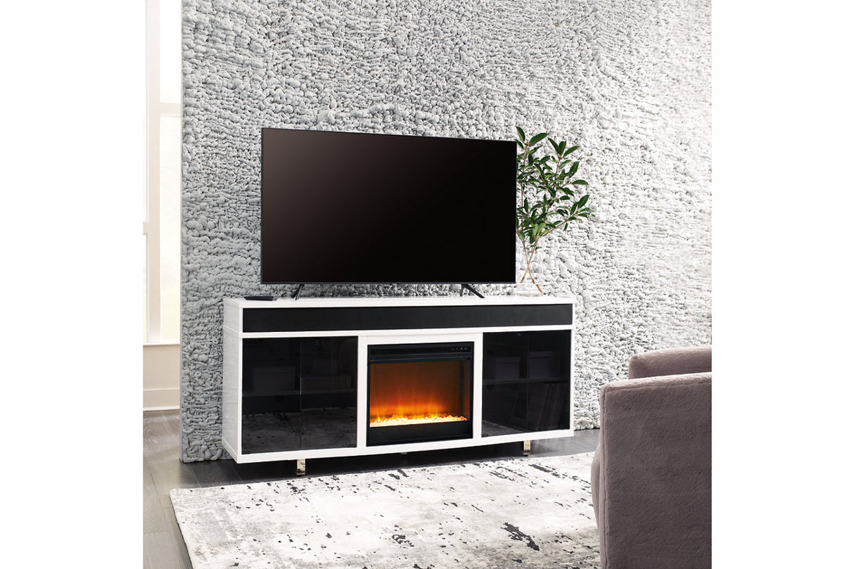 Gardoni White/Black 72" TV Stand with Electric Fireplace from Ashley - Luna Furniture