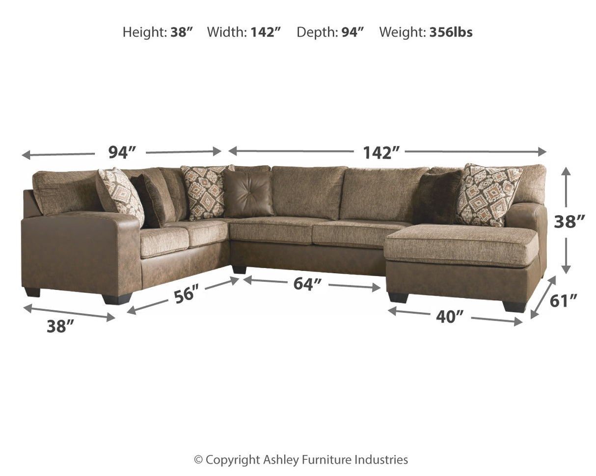 Abalone 3-Piece Sectional with Ottoman in Chocolate from Ashley - Luna Furniture