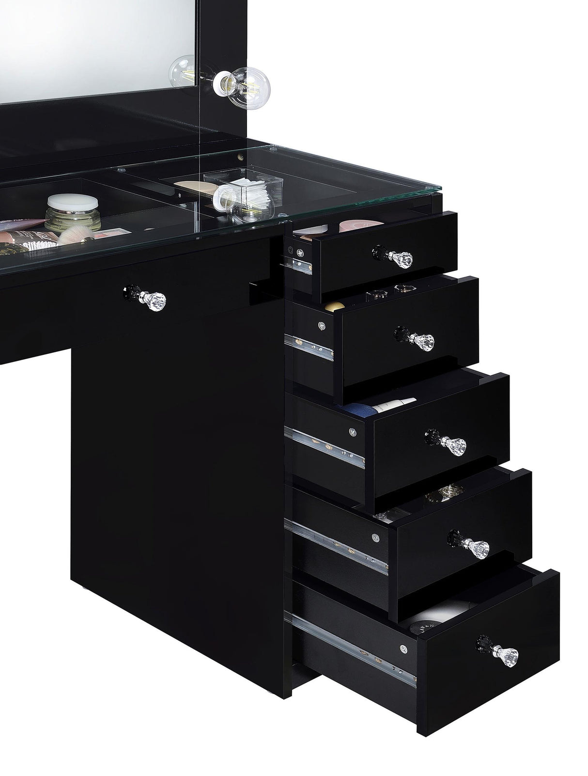 Acena 7-drawer Vanity Set with Lighting Black High Gloss - 931144