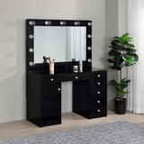 Acena 7-drawer Vanity Set with Lighting Black High Gloss - 931144