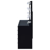 Acena 7-drawer Vanity Set with Lighting Black High Gloss - 931144