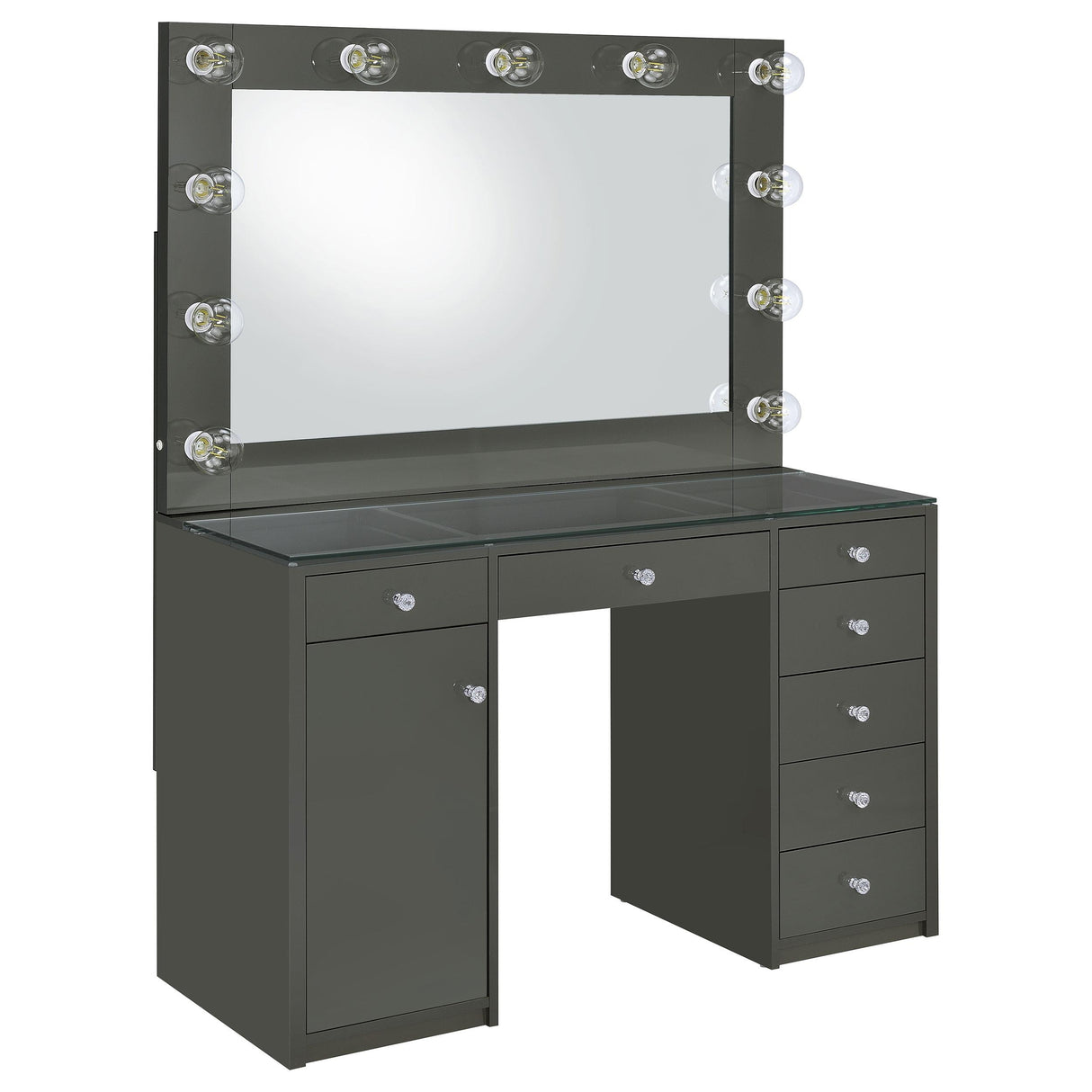 Acena 7-drawer Vanity Set with Lighting Grey High Gloss from Coaster - Luna Furniture