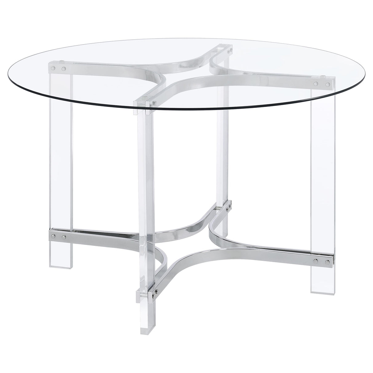 Adino 47-inch Round Glass Top Acrylic Dining Table Chrome from Coaster - Luna Furniture