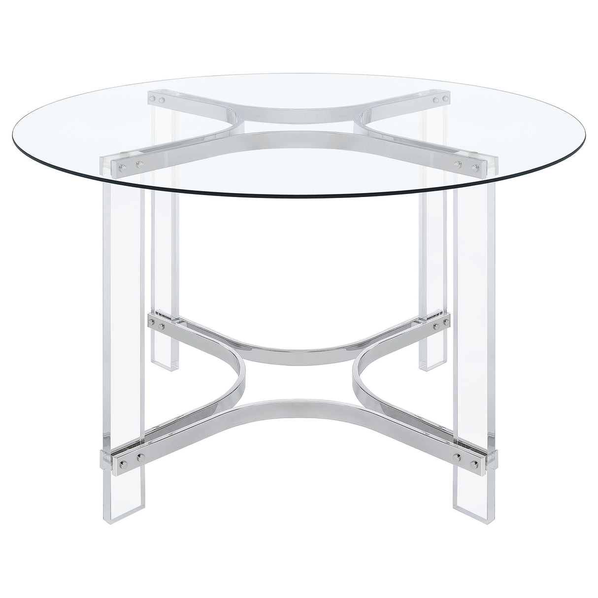 Adino 47-inch Round Glass Top Acrylic Dining Table Chrome from Coaster - Luna Furniture